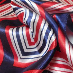 Scarf 19" x 19" Square Satin geometric print white-blue-red neck